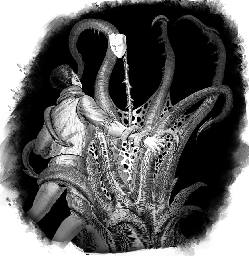 Several EDGe Troopers, facing off against a hoard of eldritch monsters